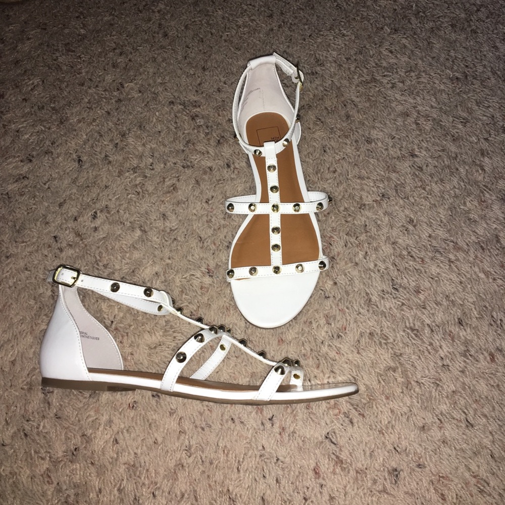 14th & Union White & Gold Studded Ankle Sandals 7